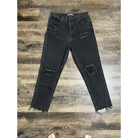 PacSun Women's Ultra High Rise Slim Jeans Size 30 Black‎ Distressed Button Fly - Picture 2 of 11